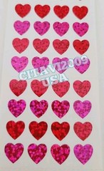 HAMBLY STUDIOS STICKERS PRISMATIC GLITTER MINI HEARTS RED & PINK VINTAGE RARE