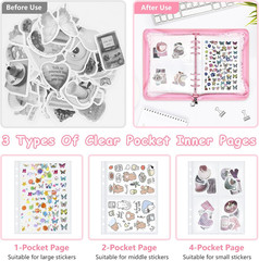 Sticker Storage Organizer Binder A5 Sticker Collecting Reusable Zipper Album wi