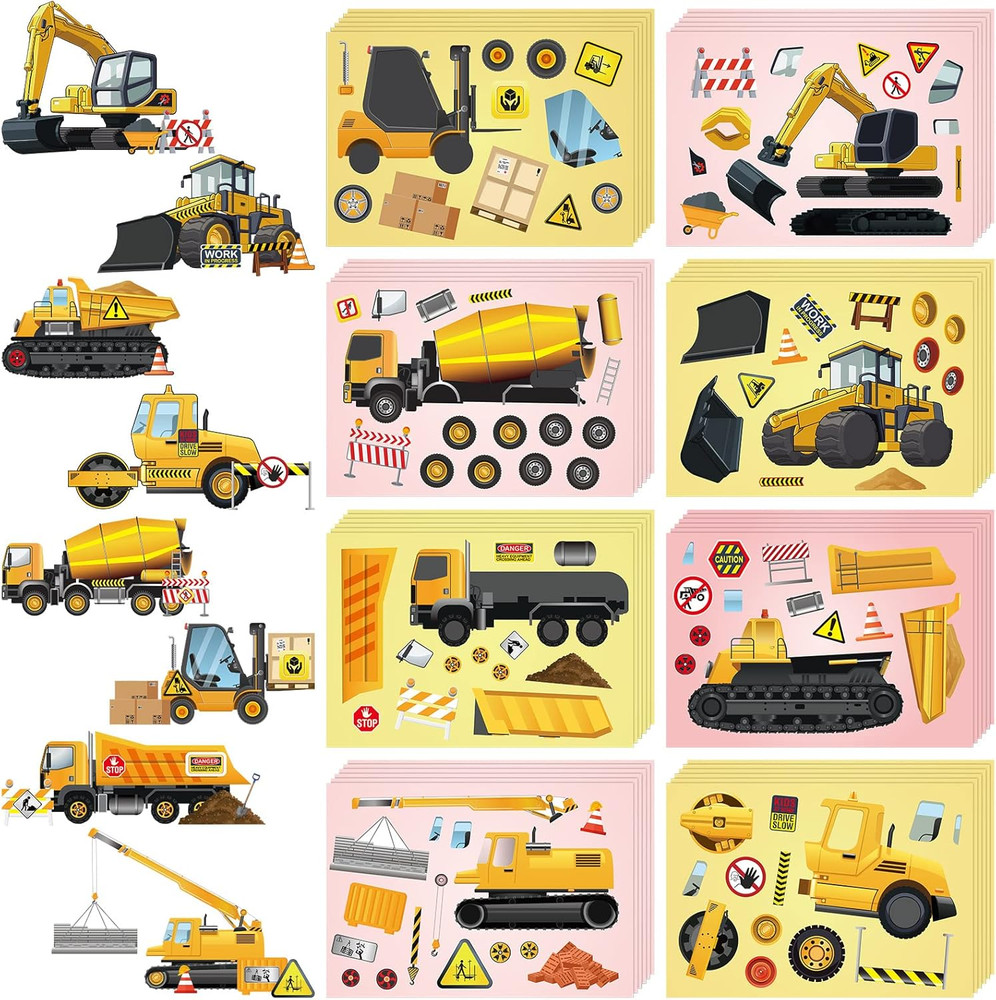 6.5‘’ X 4.5‘’ Make Your Own Construction Vehicle Stickers for Kids Boys Make a F