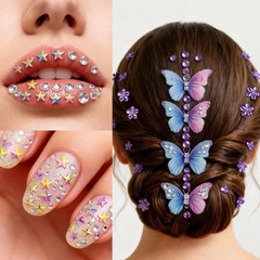 Face Gem Stickers,12 Sheets Self-Adhesive Face Rhinestones for Makeup,Acrylic Bl