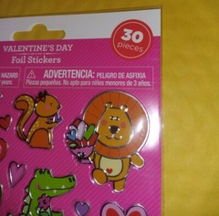 Celebrate Valentine’s Day Heart and Cute Animals Foil Stickers 30 Count x 2