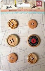 Basic Grey Lucille collection – Wooden Buttons with a Sewing Theme – NEW