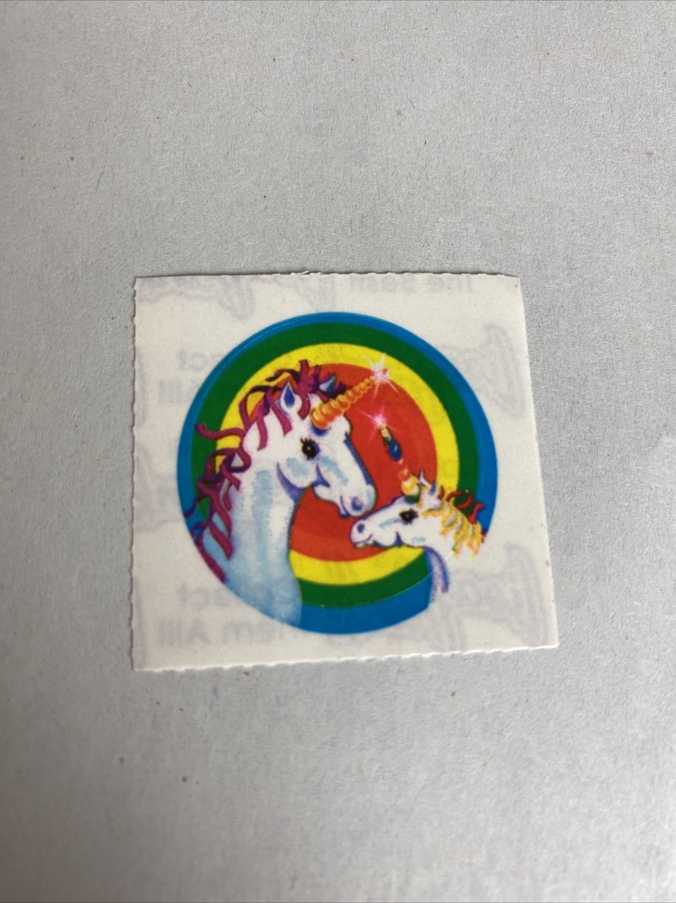 Lisa Frank 1982 Vintage Circle Sticker Unicorns Rainbow circle 1.5”