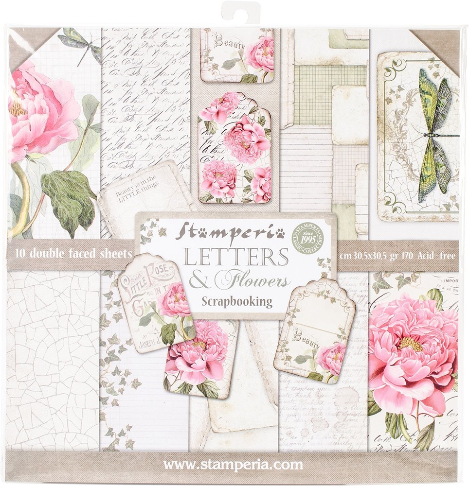 Stamperia Intl Letters & Flowers Double Sided Paper Pad (10/Pack), 12″ x 12″,…