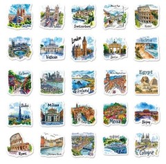 50 Pcs Retro European World Travel Cities Vinyl Waterproof Journal Refrigerator