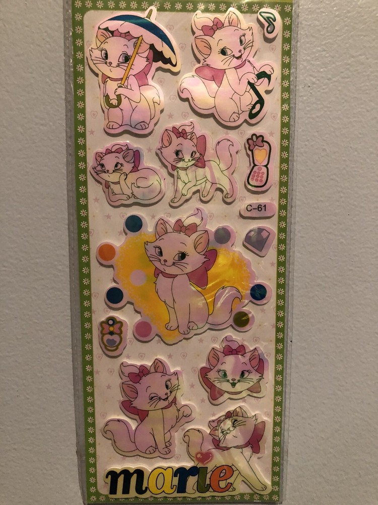 Disney Marie Cat Holographic Puffy Sticker Sheet Scrapbook Kids Diary Htf