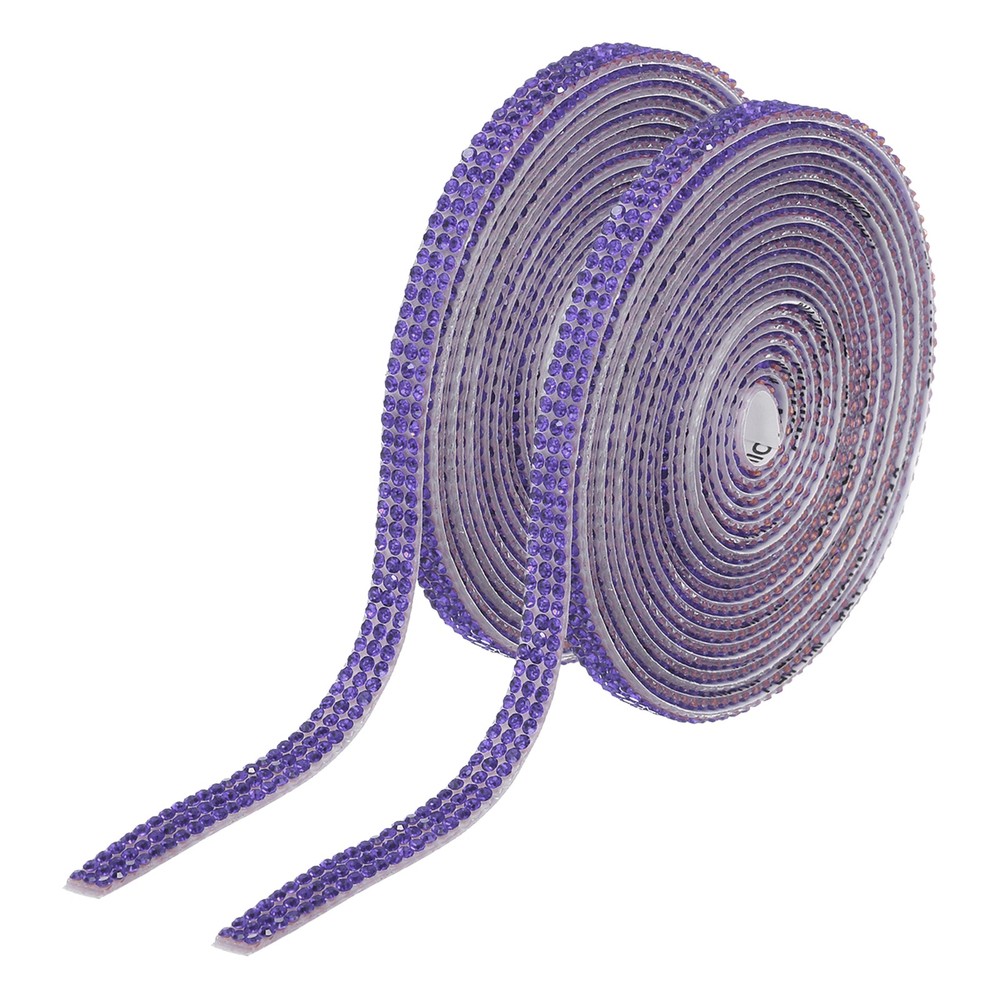 2Pcs Rhinestone Ribbon Purple Self Adhesive Rhinestone Strip 0.26″ x 3 Yard