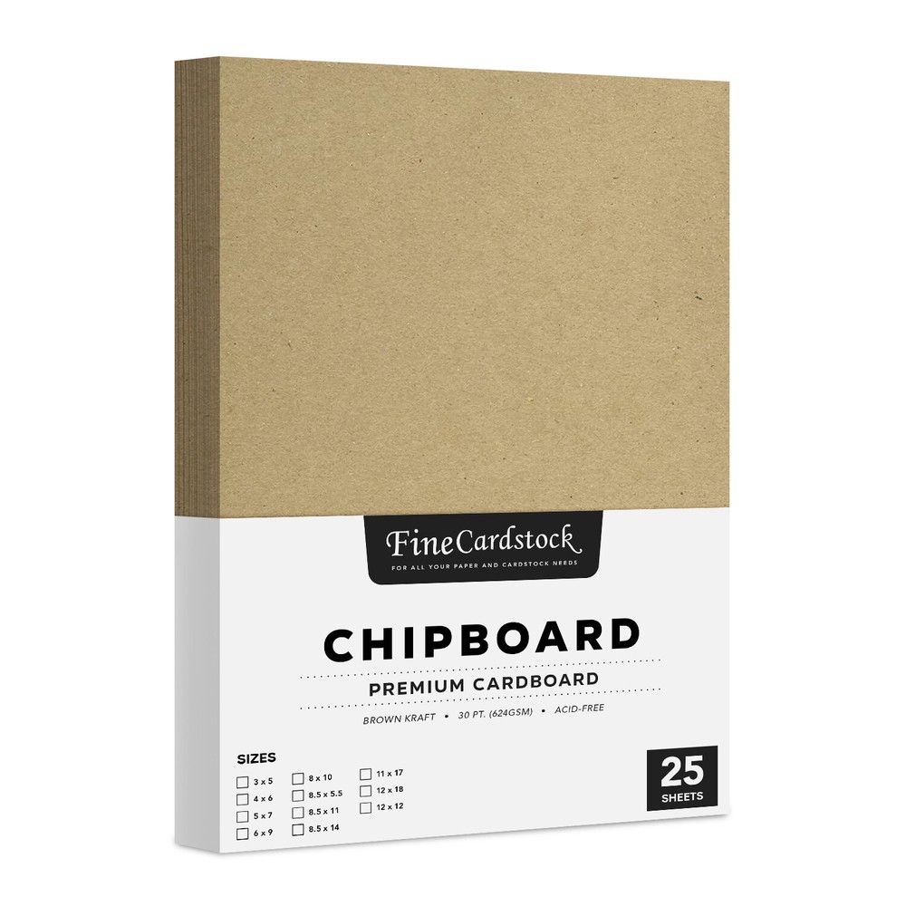 Brown Kraft Chipboard – Medium Weight 30 Pt. (624gsm) Cardboard – 25 Sheets