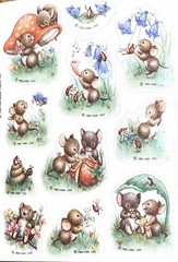 Vintage 1982 Hallmark Sticker Sheet Mouse Mice Mushrooms Blue Birds Strawberry