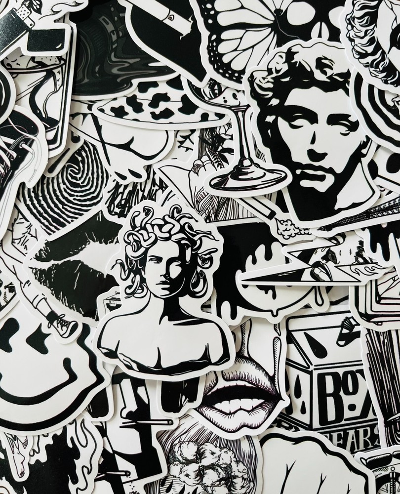 50 Gothic Witchy Laptop Stickers Pack Skull Tattoo Dark Emo Punk Decals Black