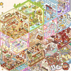 40 Sets DIY 3D Sticker Scenes, Miniature House Pet Shop Room Stickers