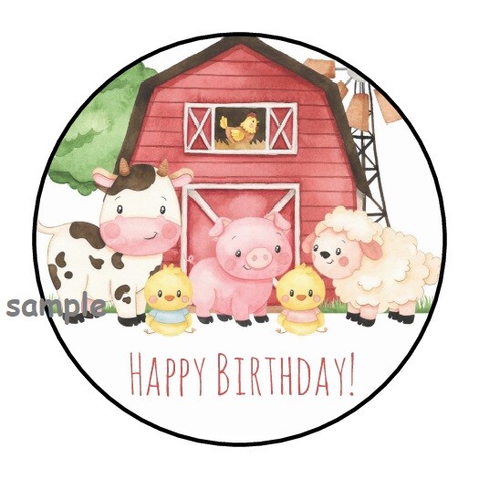 30 HAPPY BIRTHDAY FARM BARN ENVELOPE SEALS LABELS STICKERS 1.5″ ROUND FAVORS