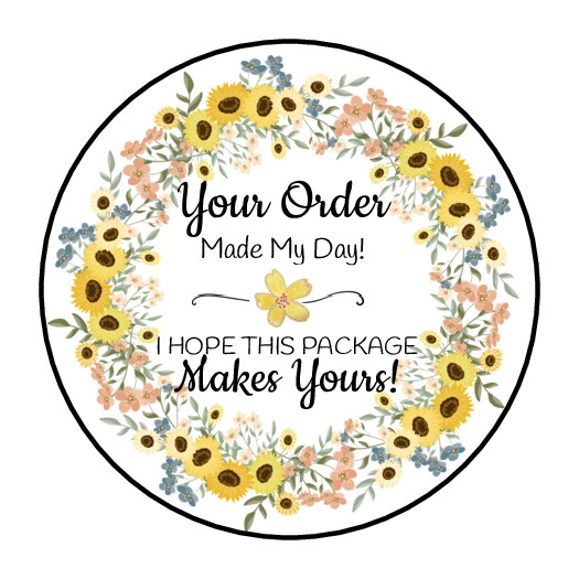 30 1.5″ SUNFLOWER FLOWERS WREATH THANK YOU ORDER ENVELOPE SEALS LABELS STICKERS