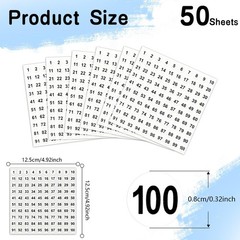 Number Stickers, 50 Sheets Number Stickers 1-100, 5000 PCS Vinyl Consecutive …