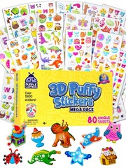 Purple Ladybug Puffy Stickers for Kids, 80 Reusable Sheets, 3D Designs