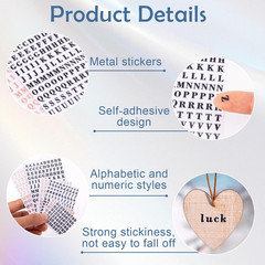 6 Sheets 0.2″ Small Letter Stickers, 2 Colors Metallic 0-9 Number A-Z Alphabet S