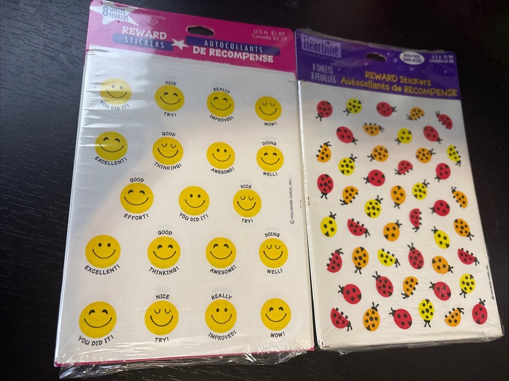 2 Packs Vintage? Hallmark Stickers – Rewards – Yellow Smiley Faces & Ladybugs