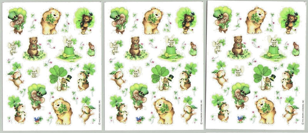 3 Sheets St Patrick’s Day Animal Scrapbook Stickers! Mouse Bear Bunny