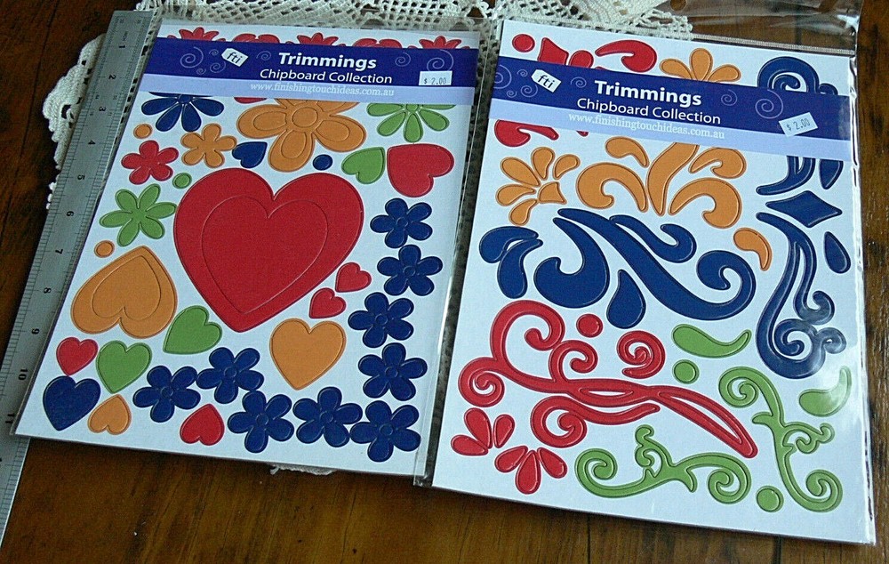2 x A4 CHIPBOARD Flourishes PRIMARY Sheets – Hearts Flowers & Scrolls fti L6