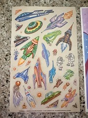 RARE VTG STICKERS CURRENT SPACESHIPS CLEAR RAINBOW STAR LARGE SCENERY SHEET 1984