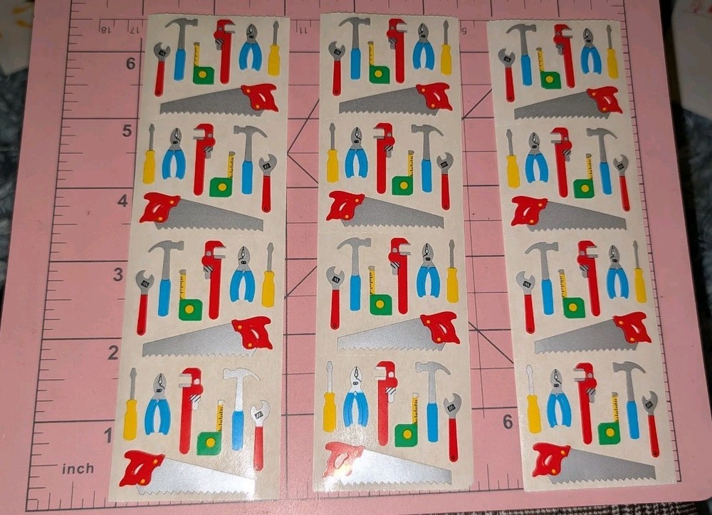 Vintage Mrs Grossman’s Stickers Tools Saw Screwdriver Hammer Lot Of 3 Strips