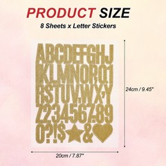 368Pcs 1.6″ Letters Glitter Stickers, 8 Sheets Gold Numbers for Scrapbooking