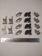 Woodland Animal Sticker Lot Sheets – Deer Owl Bear Raccoon, Black Gray White