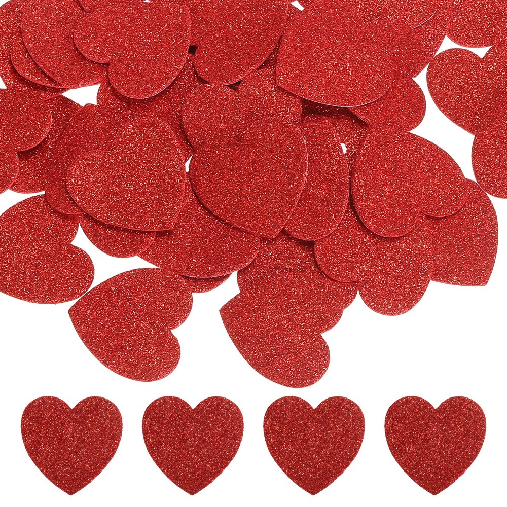 1.8″x1.8″ Heart Foam Stickers, 100Pcs EVA Glitters Foam Shape Sticker, Red