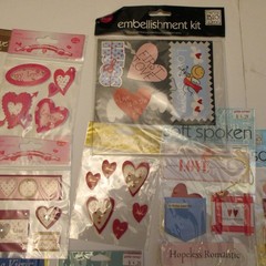 Lot of 24 Valentine/Love Stickers & Embelishments for Scrapbooking Card Making