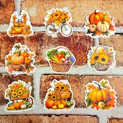 Fall Harvest Pumpkin Stickers | Rustic Autumn Cottagecore | Set of 10 Stickers
