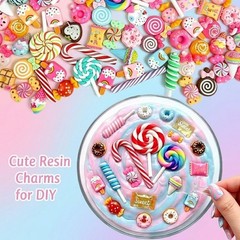 120Pcs Mixed Colors Cute Candy Slime Charms, 0.6–1.2 inches,