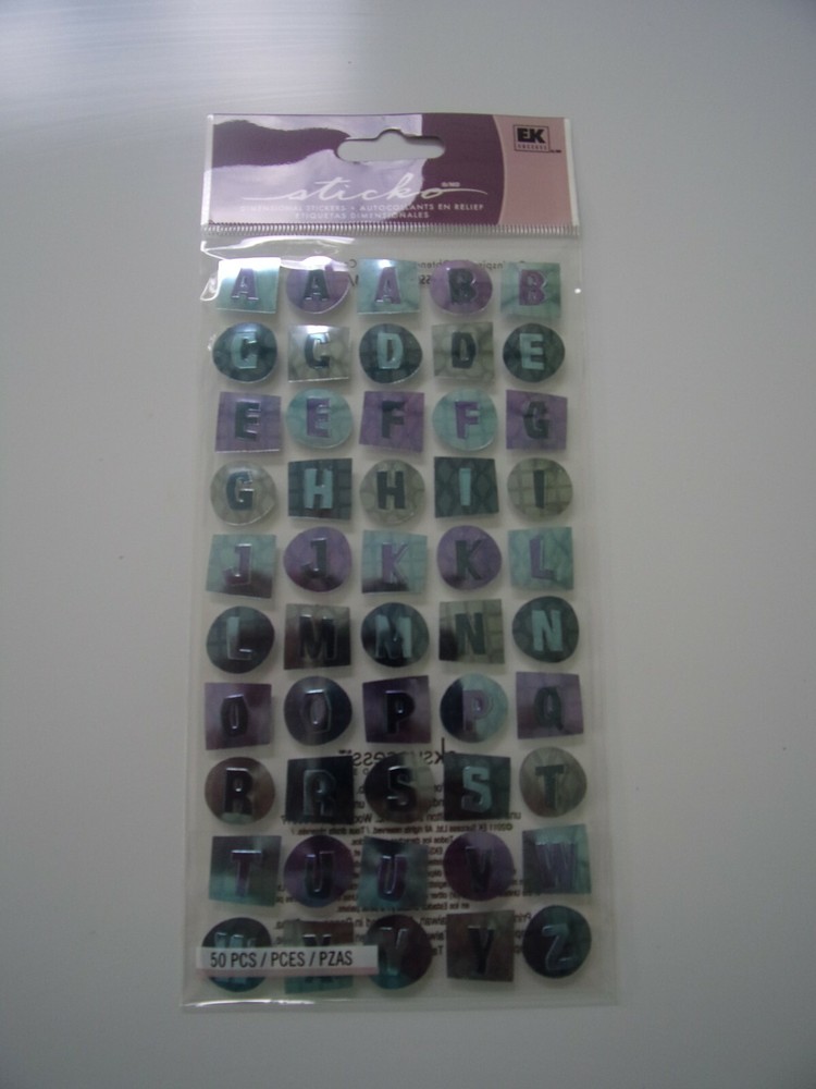 STICKO 3D ALPHABET STICKERS~BLUE & PURPLE~UPPERCASE LETTERS~50 PCS.