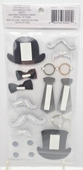 New Sealed 17pc Dimensional Top Hats Bow Ties Mustaches Monocle Stickers