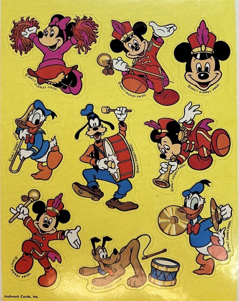 Vintage Hallmark Sticker Sheet Disney Mickey And Friends Marching Band