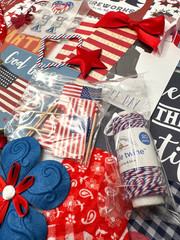 Red White and Blue USA Patriotic scrapbook planner journal junk paper craft lot