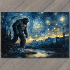 STICKER Bigfoot Under Starry Sky Majestic Night Scene Lake Forest Mountains