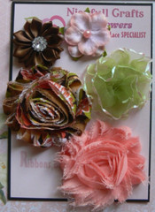APRICOT BROWN & GREEN Mix & Blend – Fabric Organza 3 Pack Flower 30-60mm N4 NJC