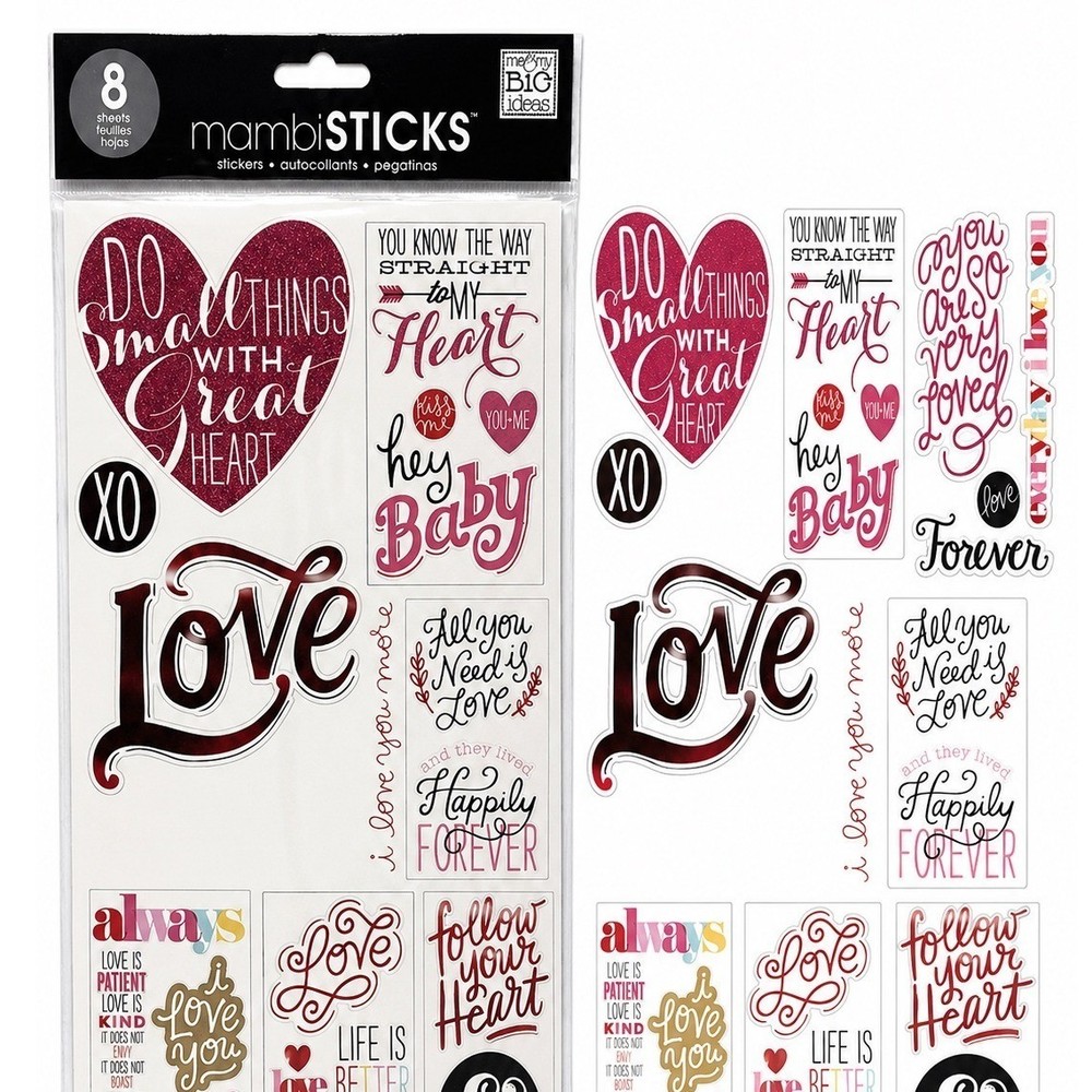 me & my BIG ideas mambiSTICKS Love Heart Stickers 8 Sheets Glitter Foil STL-42