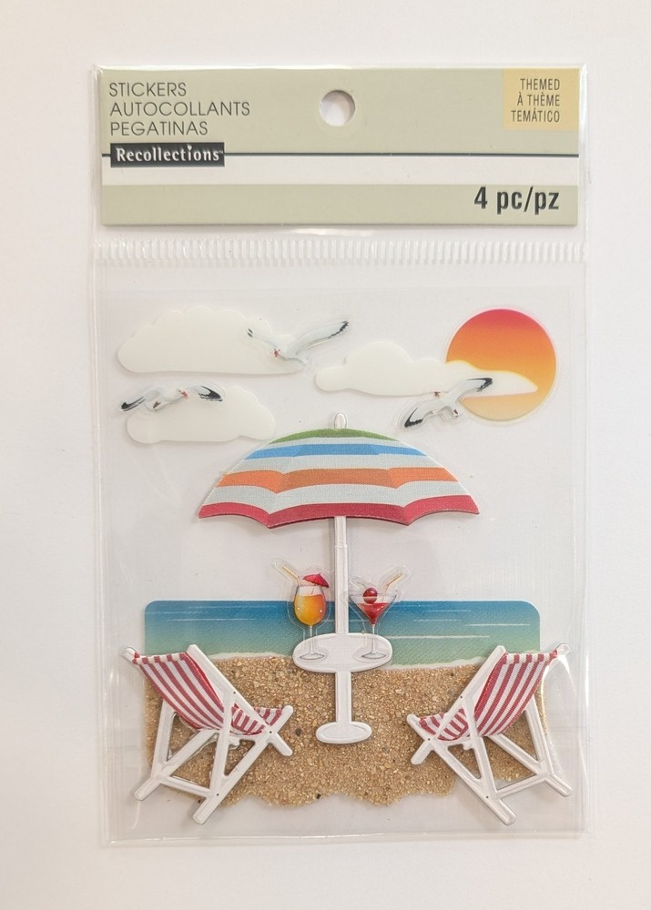 Beach Umbrella & Chairs Summer Vacation Scrapbook Stickers by Recollections RARE