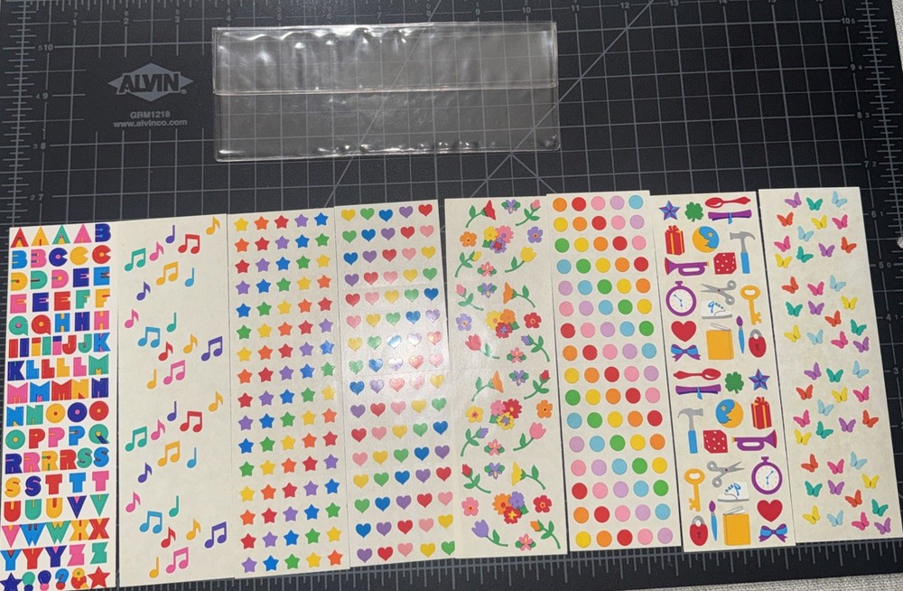 Vintage Mrs Grossmans Stickers Pack -Rainbow Micro Hearts Music Note Polka Dots