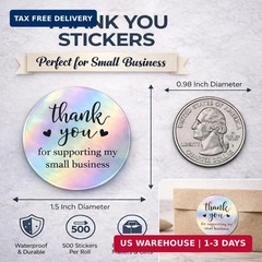 500 PCS Holographic Thank You for Supporting My Small Business Stickers – 1.5 In