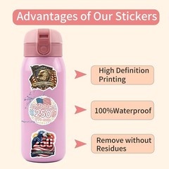 55PCS Patriotic America 250th Waterproof Vinyl Stickers for Laptop Bottle Car