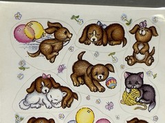 Rare Vintage Stickers NIP Hallmark Puppies & Kittens Dogs Cats Birthday Balloons