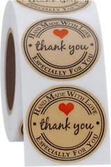 Hybsk Kraft Thank You Hand Made with Love with Red Heart Stickers 1.5″ Inch