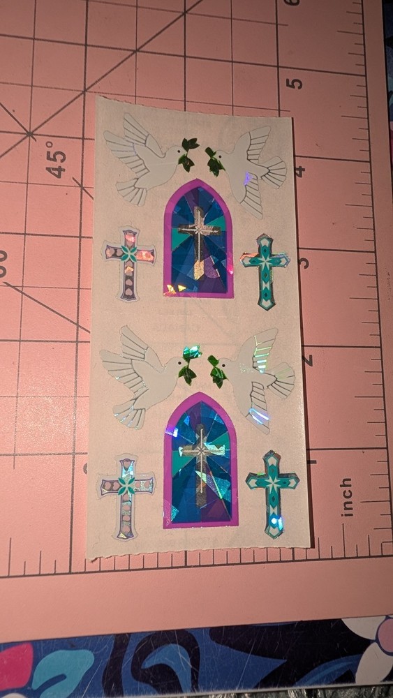 Vintage Sandylion Stickers Dove Crosses Stained Glass Lot 2 Modules