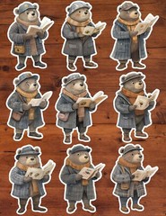 Bear Reading Book Die Cut Vinyl Stickers Set Scrapbooking Laptop Waterbottle