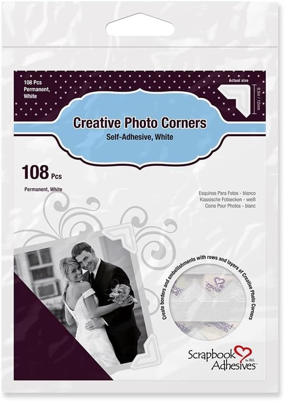 Creative White Photo Corners – Acid-Free Self-Adhesive, Perfect for Scrapbooks