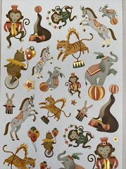 Stickers Circus Animals Monkey Bunny Tiger Matte Finish Paper Foil Accents New