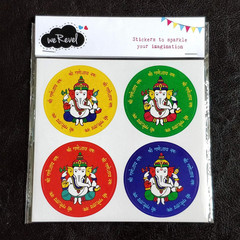 Shree Ganesha Decorative Party Stickers, 40 Count, 2 Inches, Round, 4 Traditiona