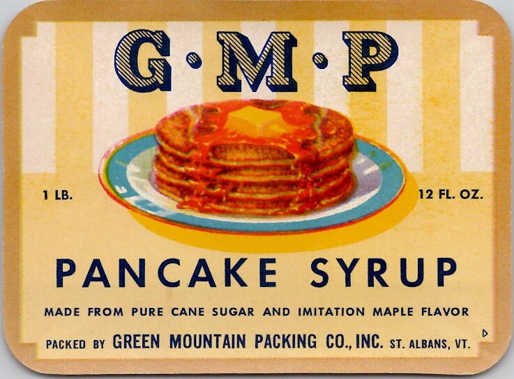 1940s GMP Pancake Syrup Green Mountain Packing Co St Albans VT Label NEW 3.5W»